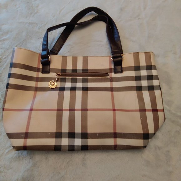 Mode Becky Handbags - Mode Becky Earthtone Plaid Satchel Tote Bag